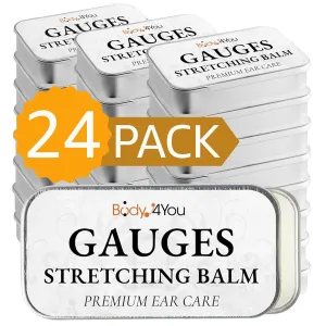 BodyJ4You Ear Stretching Balm - Gauges Tapers Tunnels Expanders Plugs - Stretched Lobe Care Natural Recovery Aftercare - Jojoba Wax Castor Oil Pure Unrefined Vegan - Pack of 24