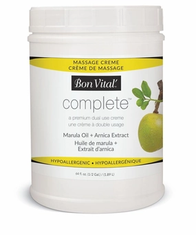 Bon Vital Complete Massage Creme, Premium Dual Use Cream for Hypoallergenic Professional Massages, Non Greasy Unscented Moisturizer Made with Marula, Olive, Avocado, & Jojoba Oil, 1/2 Gallon