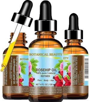 Botanical Beauty ROSEHIP OIL Pure Natural Refined Undiluted for Face, Body, Hair and Nail Care. 4 Fl.oz.- 120 ml Anti-Aging Moisturizer Hydration Facial Oil