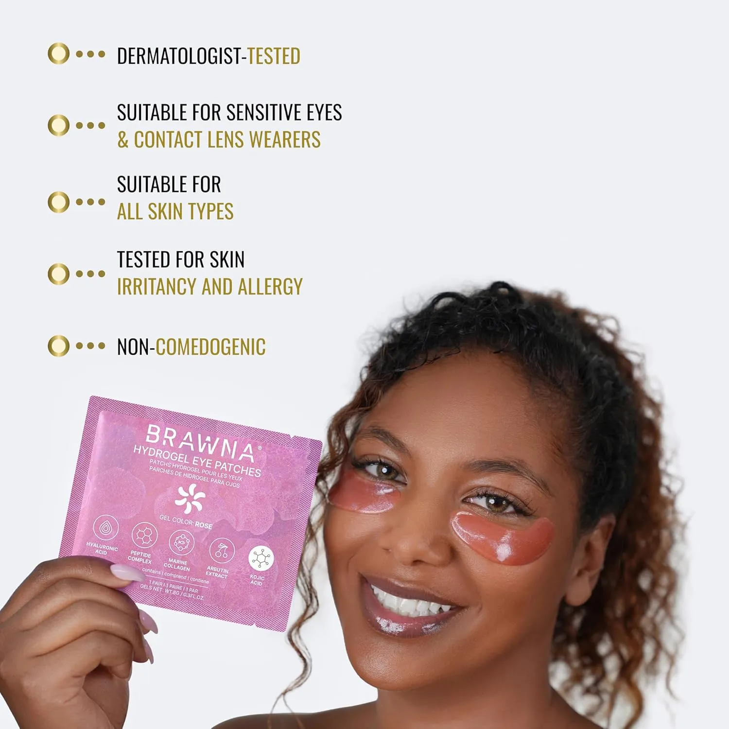 BRAWNA Hydrogel Under Eye Mask Patch Gift Set with Hyaluronic Acid, Collagen, Retinol, Caffeine, Peptide, Kojic Acid, Arbutin - For Dark Circles, Puffy Eyes, Undereye Bags, Wrinkles- 24 Pairs