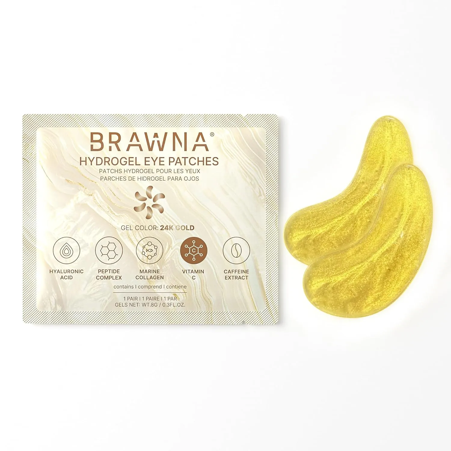 BRAWNA Hydrogel Under Eye Mask Patch Gift Set with Hyaluronic Acid, Collagen, Retinol, Caffeine, Peptide, Kojic Acid, Arbutin - For Dark Circles, Puffy Eyes, Undereye Bags, Wrinkles- 24 Pairs