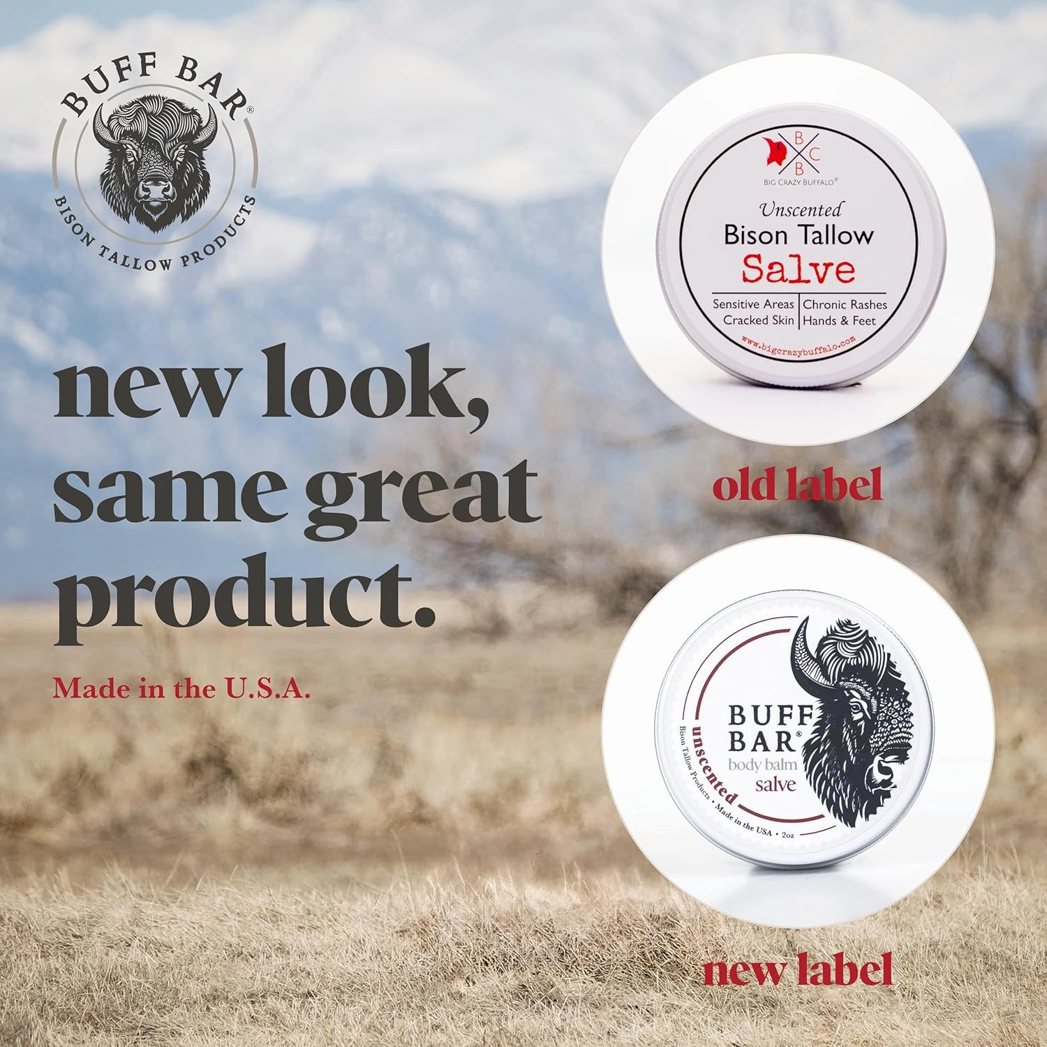 BUFF BAR Pure Bison Tallow balm, Lavender Mint, 2 Pack - All Purpose, Hydrating, Naturally Derived, Mild Scent, Replaces Lotion, For Cracked, Dry, Itchy, Irritated Skin, Essential Oil