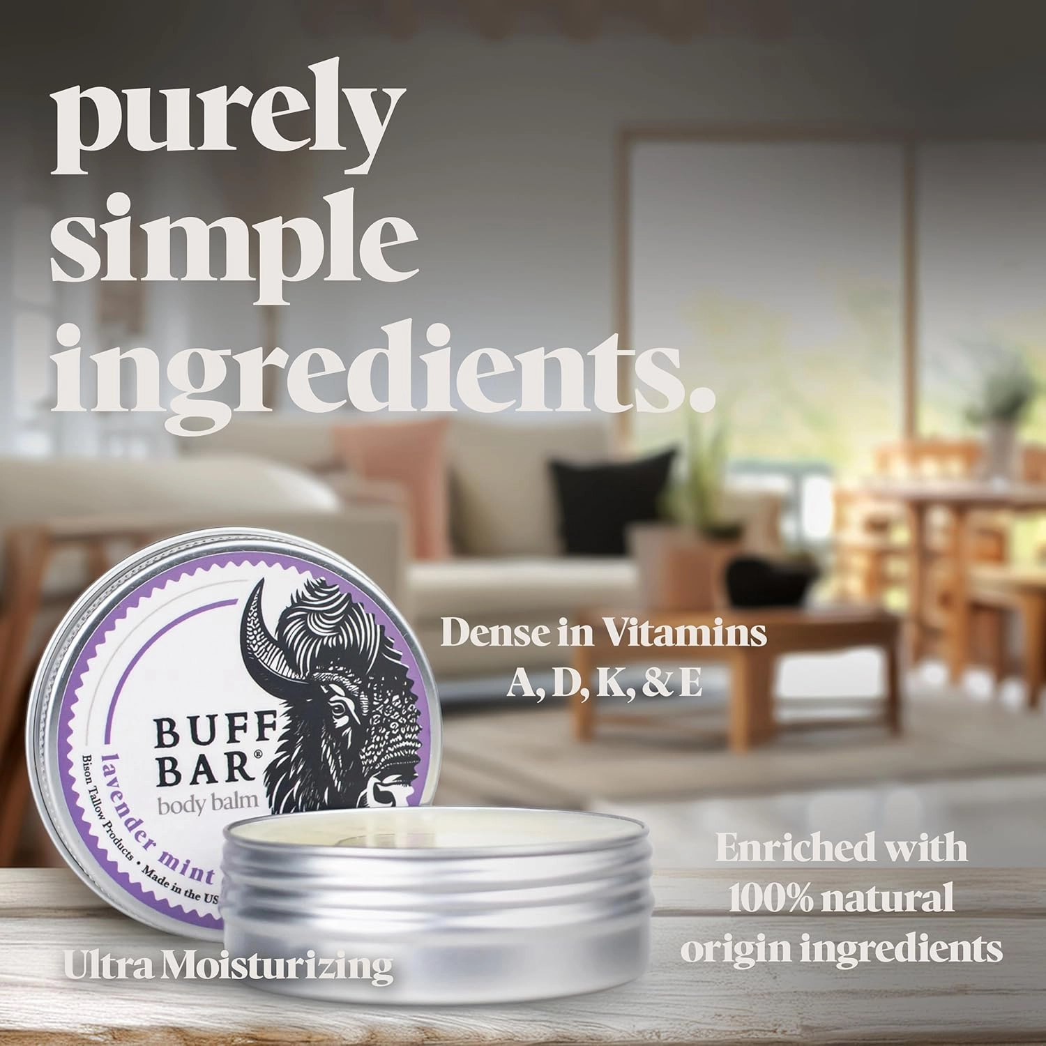 BUFF BAR Pure Bison Tallow balm, Lavender Mint, 2 Pack - All Purpose, Hydrating, Naturally Derived, Mild Scent, Replaces Lotion, For Cracked, Dry, Itchy, Irritated Skin, Essential Oil