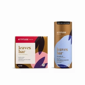 Bundle of ATTITUDE Body Scrub Bar, Plant and Mineral-Based Ingredients, EWG Verified and Plastic-free Body Care, Vegan, Sandalwood, 4 Ounce   Dry Body Oil, Sea Salt, 2.87 Fl Oz