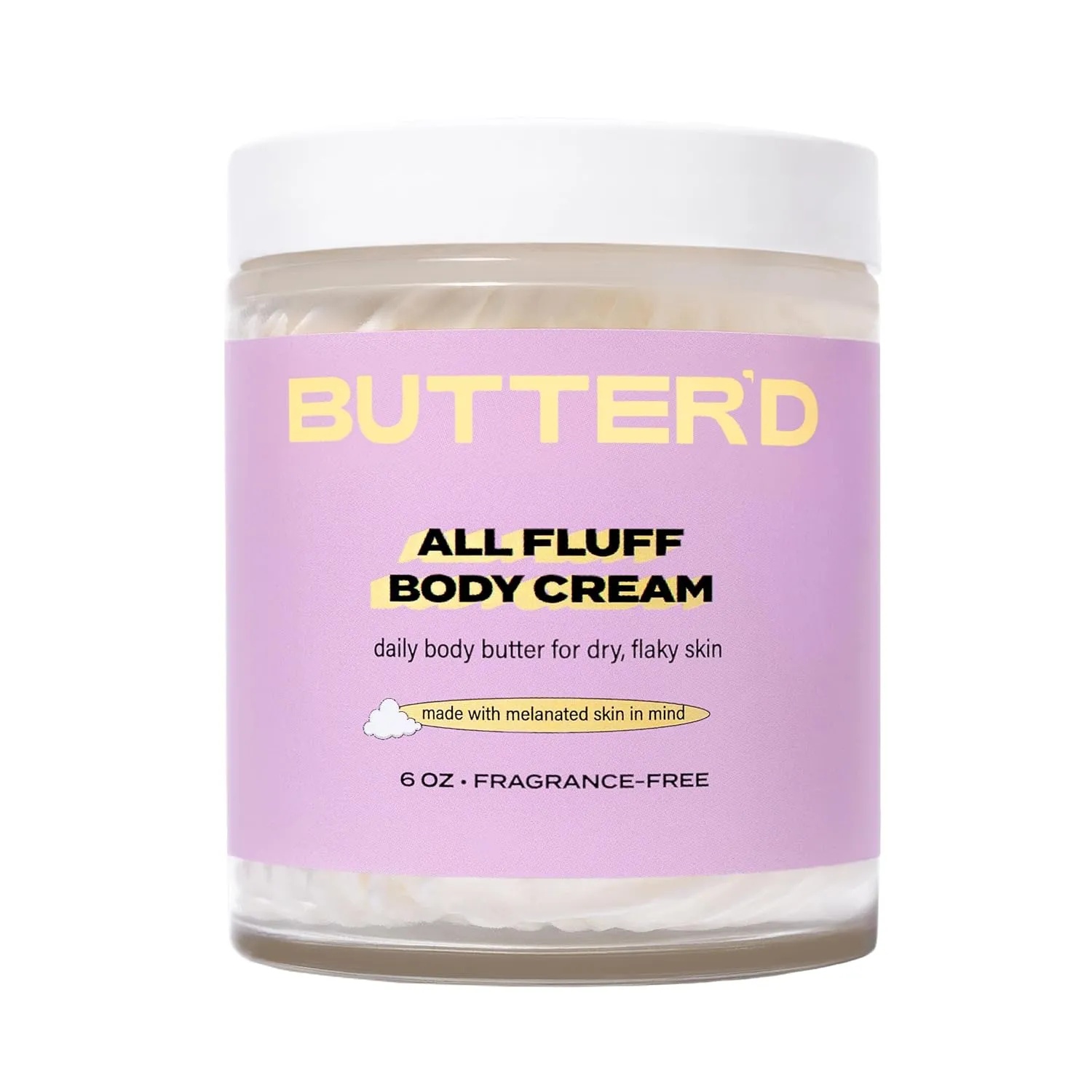 Butter'd Bodycare: All Fluff Body Cream, Unscented, Premium Body Butter for Very Dry Skin and Sensitive Skin | Hydrating Shea and Mango Body Butter with Sunflower Oil- 24 Hour Moisture (6 oz)