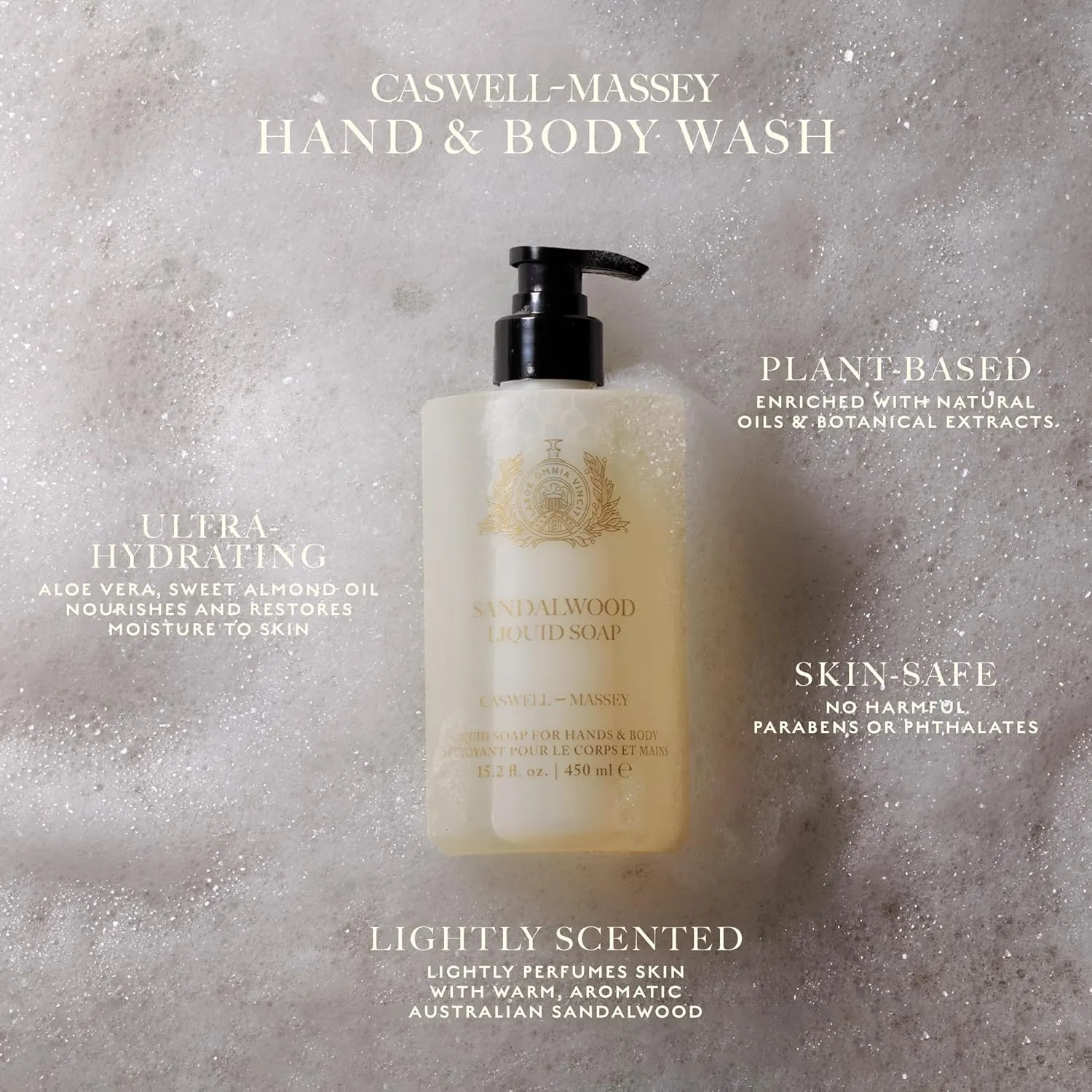 Caswell-Massey Sandalwood Liquid Hand Soap & Moisturizing Body Wash with Pump, Hydrating Plant-Based Skin Cleanser for Men & Women, Paraben and Phthalate Free, 15.2 fl oz