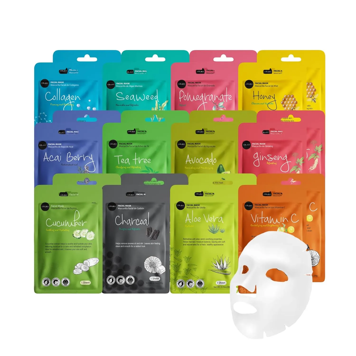 Celavi Collagen Facial Face Mask (24-Sheets) Classic Korean Skincare