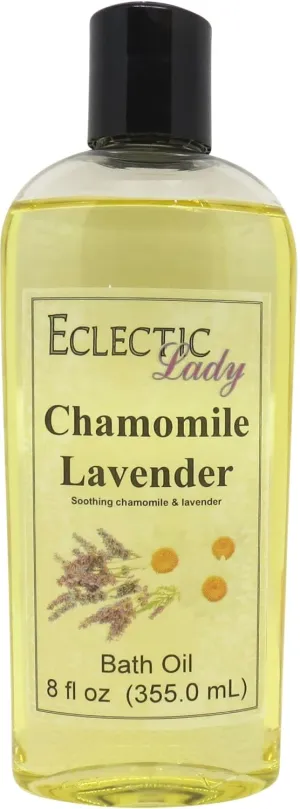 Chamomile Lavender Bath Oil by Eclectic Lady - Scented Bath Oil - Relaxing & Moisturizing Bathing Oil - Fragrance Body Oil For Dry & Rough Sensitive Skin - Body Daily Nourishing Shower Oil (8 oz)
