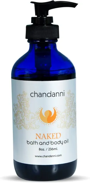 Chandanni Organic Naked Body Massage Oil & Bath Oil (8oz/236ml) - Sesame, Sunflower, Jojoba, Ylang Ylang - Moisturizing, Non-Greasy, Vegan & Cruelty-Free - Adults, Unisex