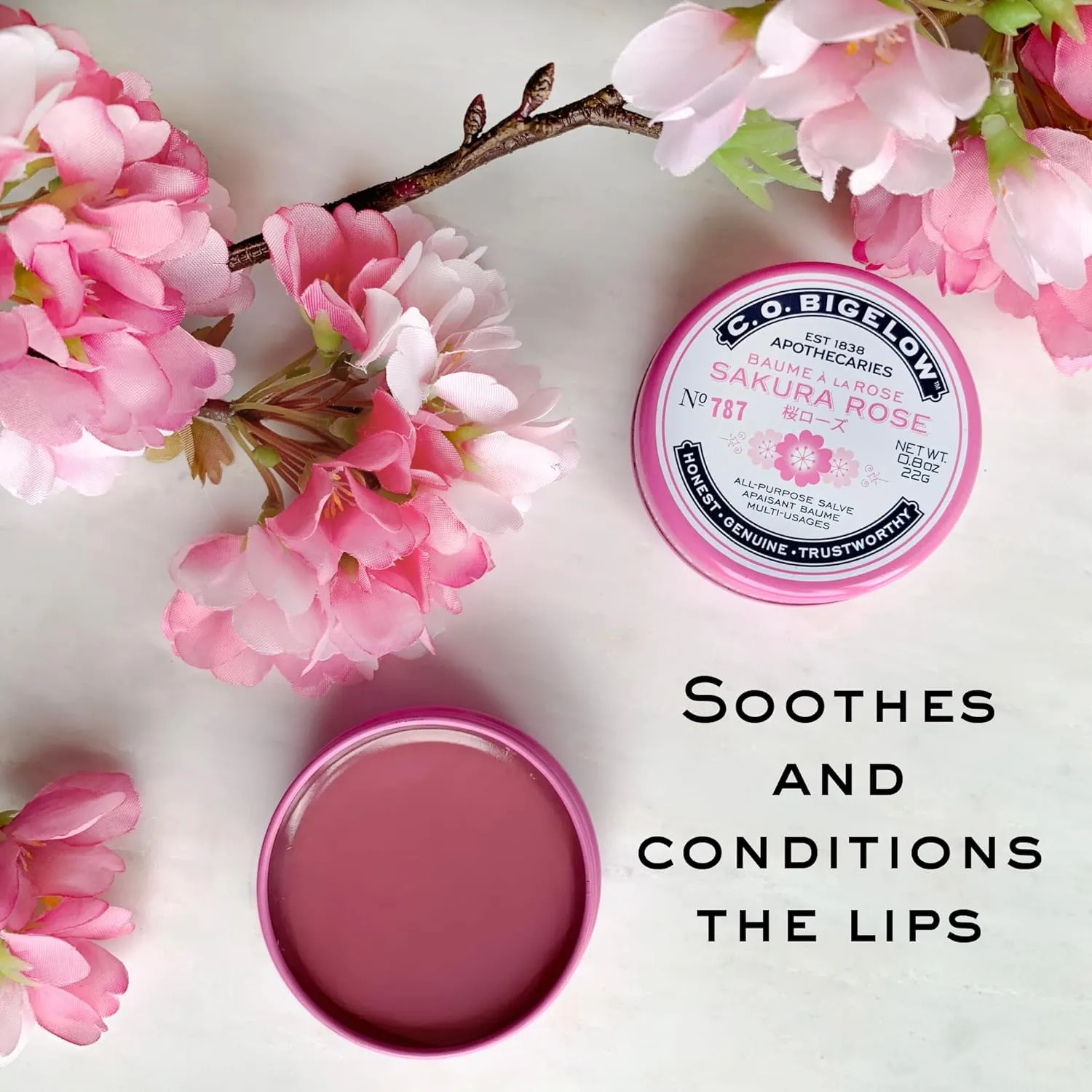 C.O. Bigelow All Purpose Lip Balm Tins, Sakura Rose - Pack of 3 for Chapped Lips & Dry Skin - Moisturizing Lip, Cuticle and Skin Salves, 0.8 oz each