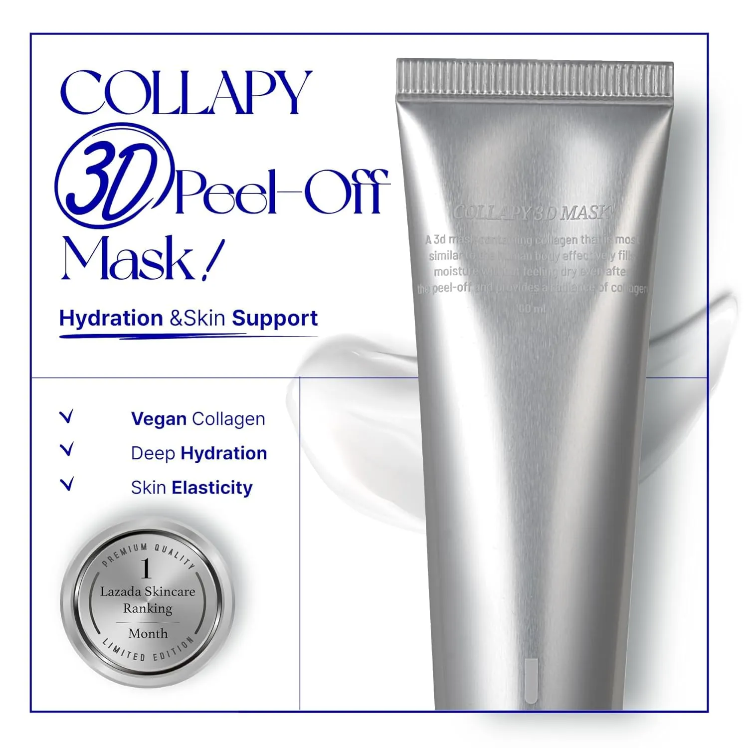 COLLAPY 3D Peel-Off Face Mask 60g – Deep Hydration, Firming & Pore Care – Peel Off Gel Mask with Brush for All Skin Types