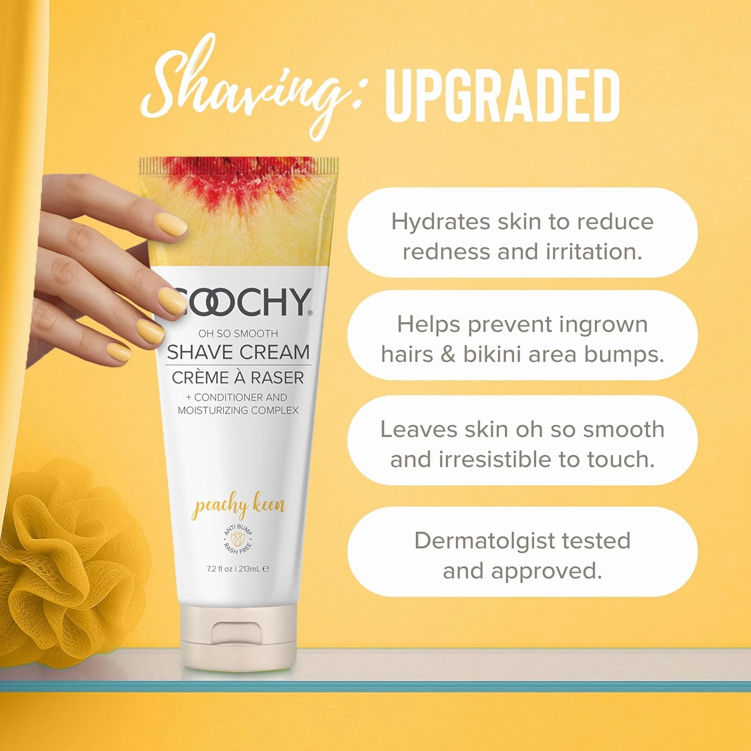 Coochy Intimate Shaving Cream | Shave Conditioner & Moisturizer for Face & Body | Ideal for Sensitive Skin Care, Anti-Bump | Peachy Keen, 32 oz