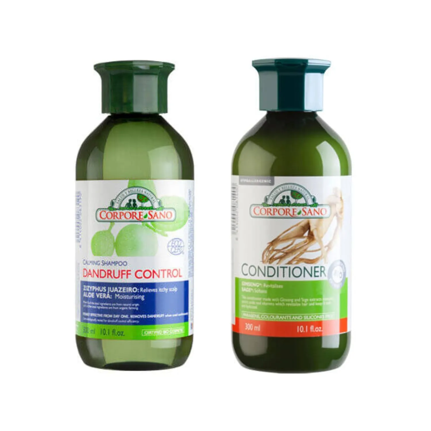 CorpSano Value Pack - Calming Dandruff Control Shampoo w/Zizyophus Juazeiro and Revitalizing Conditioner w/Ginseng & Sage - Parabens Free - Silicone Free