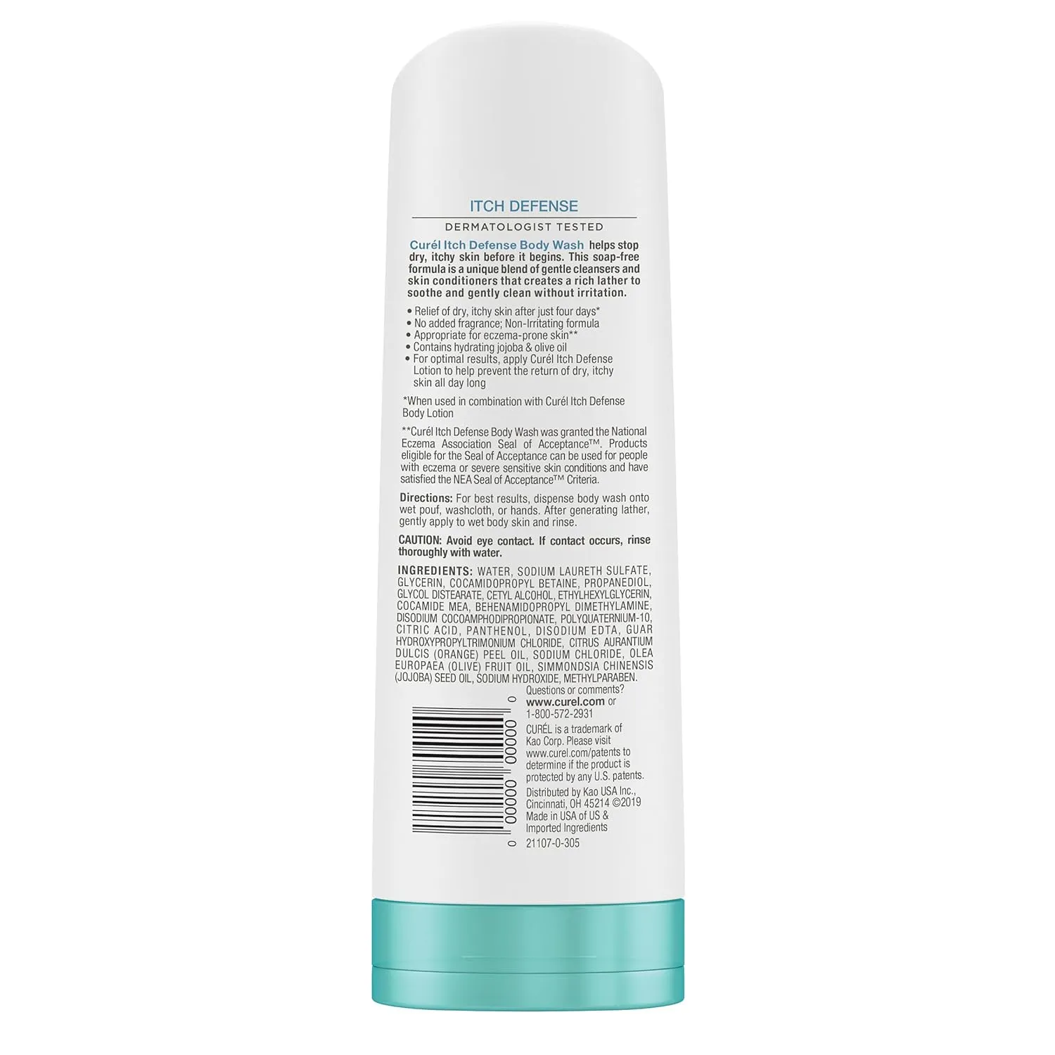 Curel Itch Defense Calming Daily Cleanser, Body Wash, Soap-free Formula, for Dry, Itchy Skin, with Hydrating Jojoba and Olive Oil, 10 Oz, Pack of 3