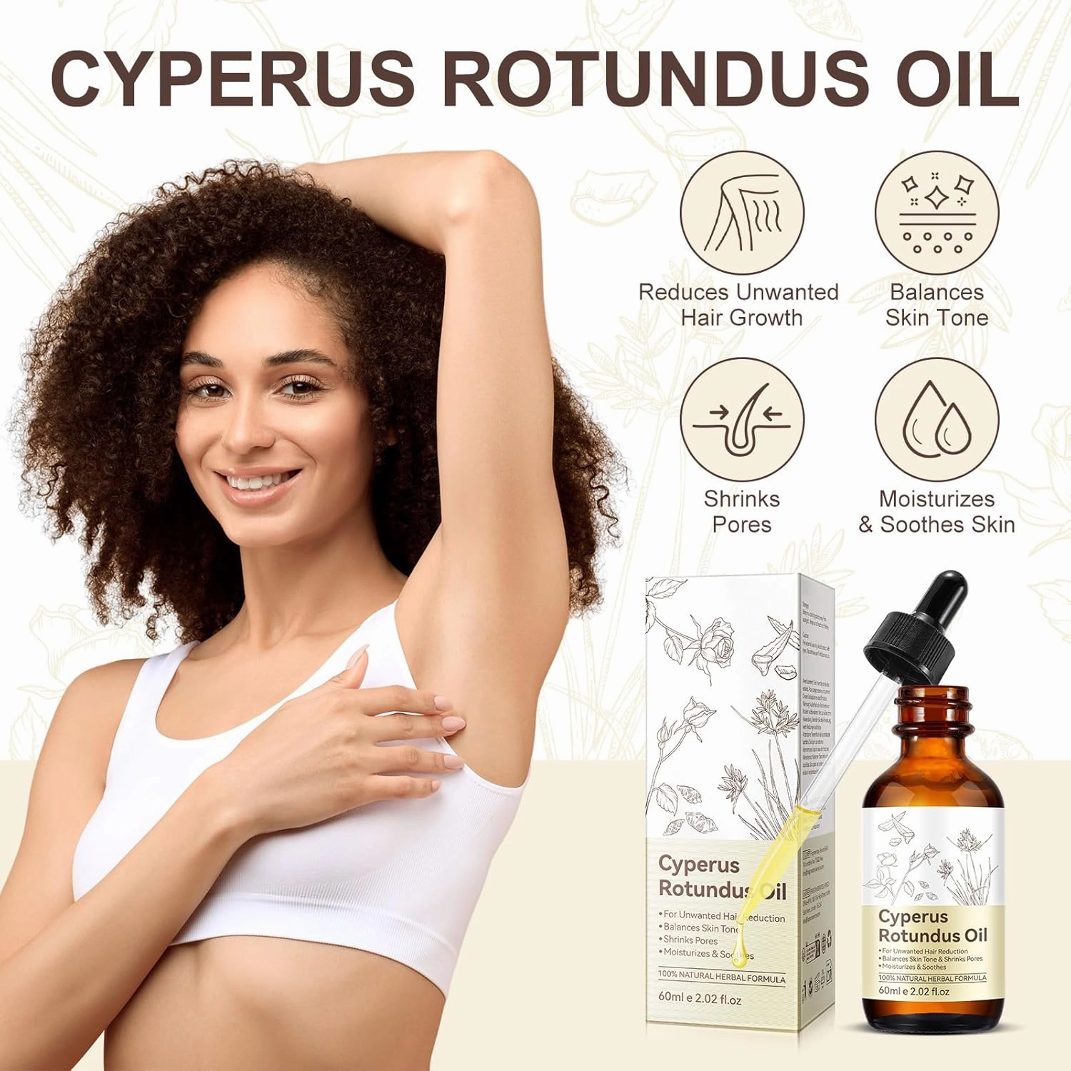 Cyperus Rotundus Oil, Natural Cyprus Rotundus Oil for Hair Removal & Reducing Body Hair Growth, Hydrating & Smooth Skin,Suitable for All Skin Types (120 ML)