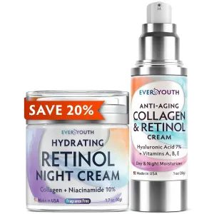 Day & Night Face Moisturizer Bundle with Retinol, Collagen, Hyaluronic Acid & Niacinamide (Save 20%), Moisturizer Face Cream Made in USA, For Face, Neck & Décolleté - 1.7oz   1.0oz (Travel Size)