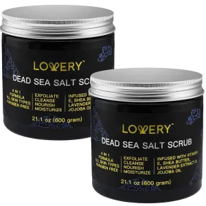 Dead Sea Salt Scrub, Handmade Exfoliating Body Scrub for Women & Men with Vitamin E, Shea Butter, Jojoba Oil & Lavender Extract - Ultra Moisturizing Scrub for Gentle Skin Exfoliation - 600grams