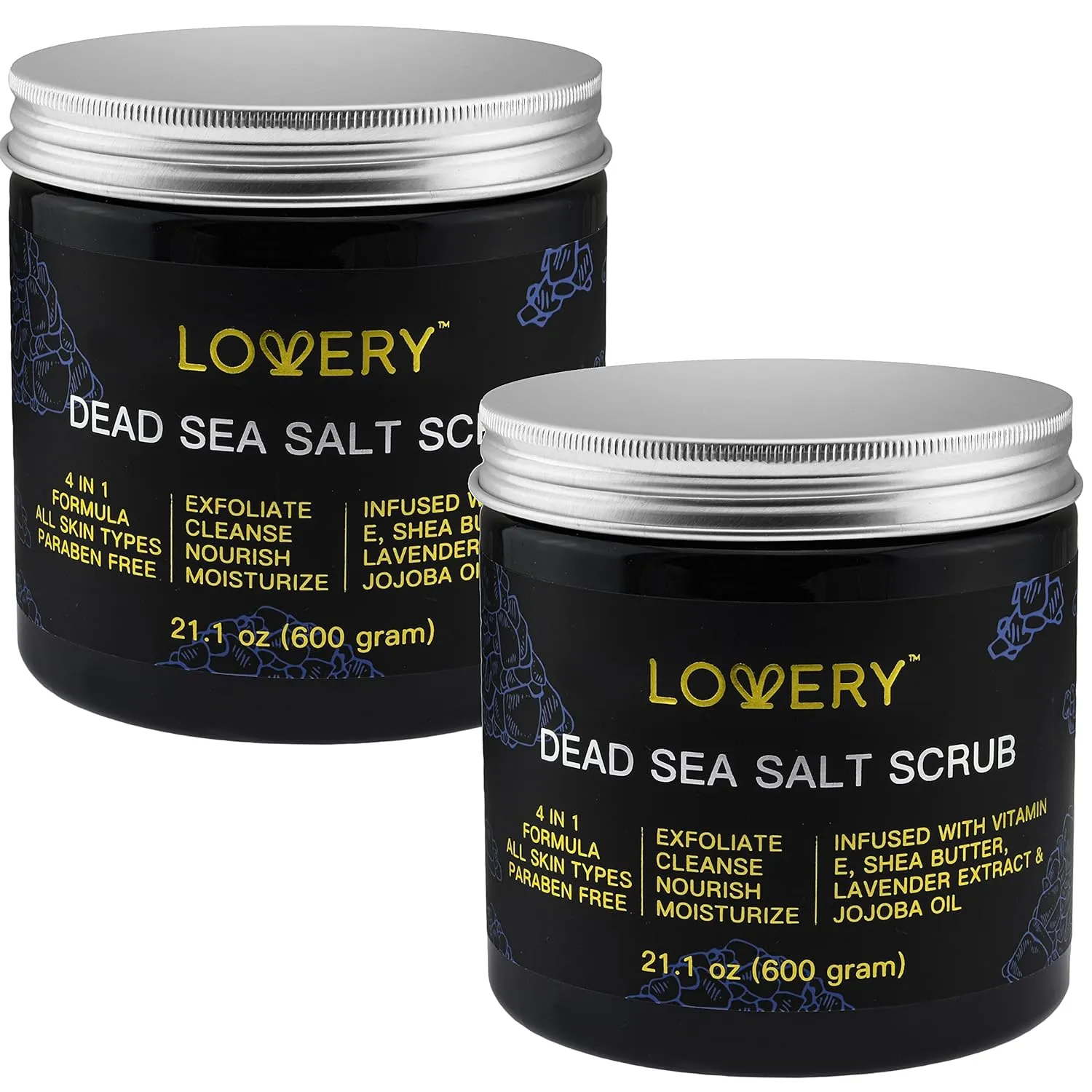Dead Sea Salt Scrub, Handmade Exfoliating Body Scrub for Women & Men with Vitamin E, Shea Butter, Jojoba Oil & Lavender Extract - Ultra Moisturizing Scrub for Gentle Skin Exfoliation - 600grams