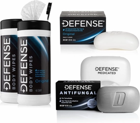 Defense Soap Antifungal Medicated Bar Soap, 4 Oz Bar (Pack of 2) - 100% Natural Tea Tree Oil, & Tea Tree Body Wipes (40 Count) 2 Pack