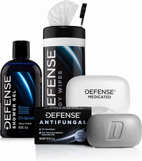 Defense Soap Antifungal Medicated Bar Soap, Tea Tree Body Wipes (40 Count), & Body Wash 12 oz - Natural Shower Gel