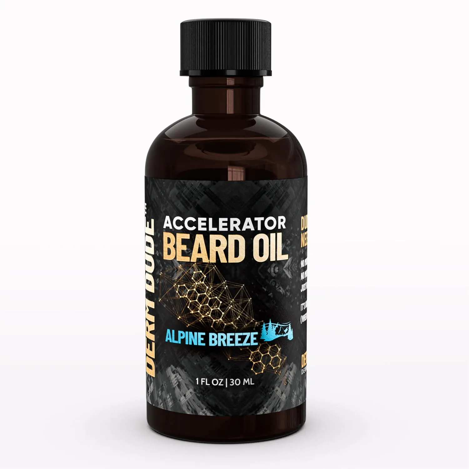 Derm Dude Accelerator Beard Oil for Men | With Castor Oil & Jojoba Oil for Hair Growth | Promotes Thicker Fuller Beard | Hydrate & Soften Facial Hair, Non-Greasy Grooming Treatment - Alpine Breeze 1oz