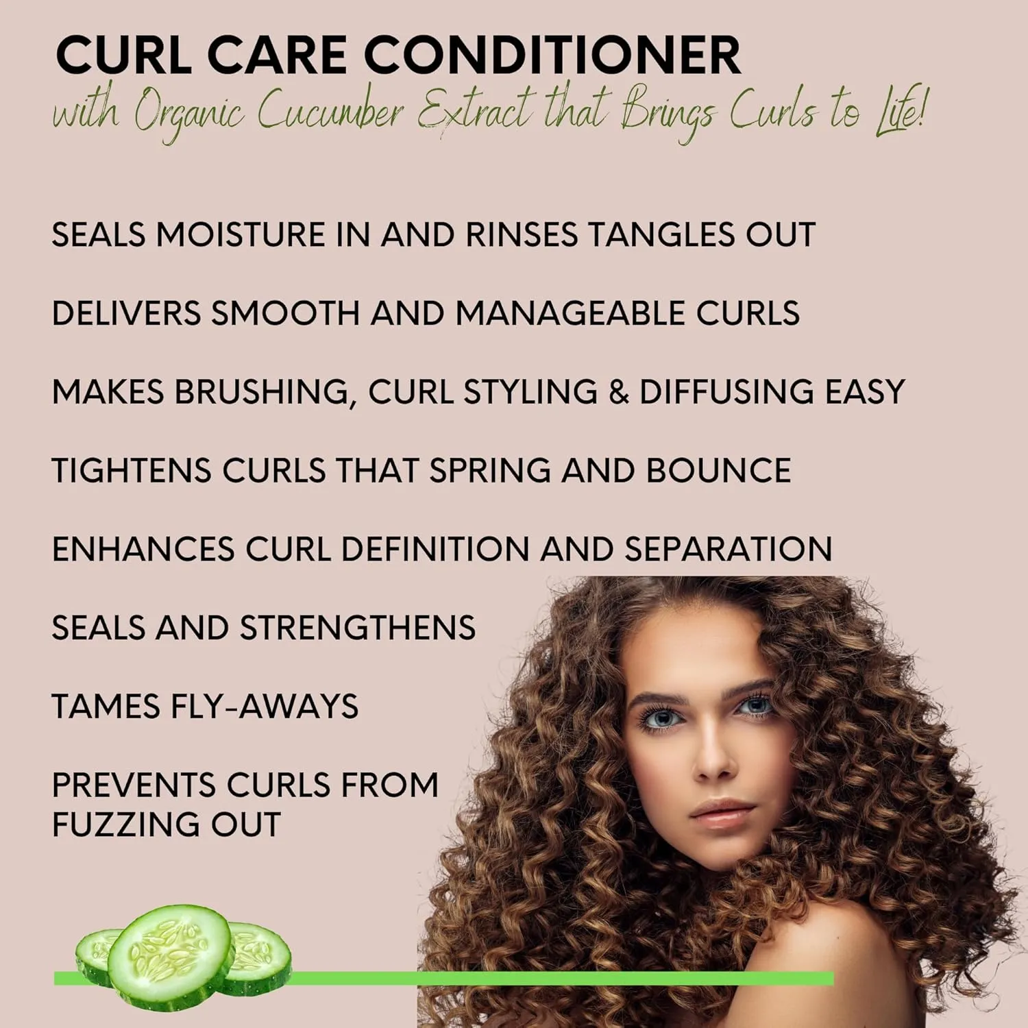 DermOrganic Organic Cucumber Curl Care Conditioner – Sulfate-Free, Color Safe, Hydrating, 17 oz