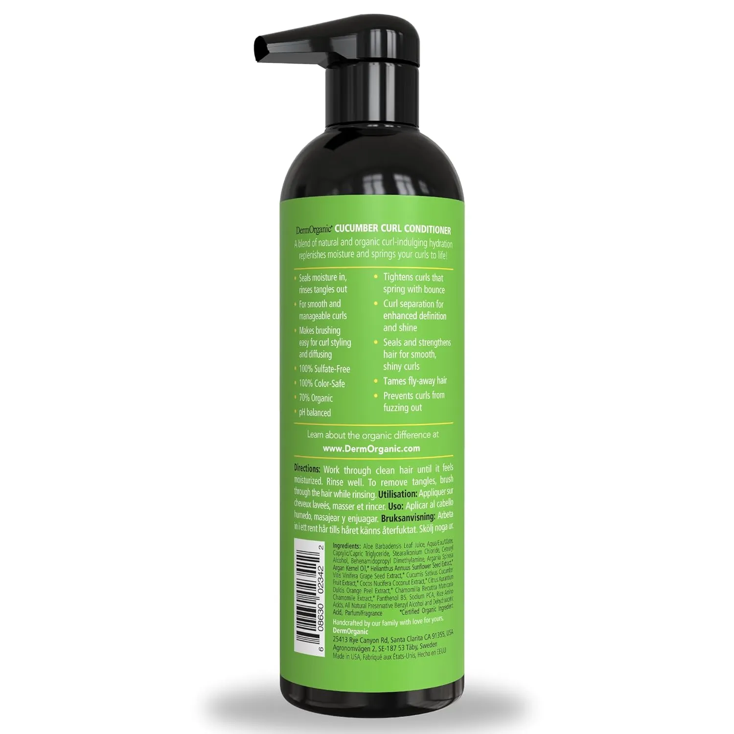 DermOrganic Organic Cucumber Curl Care Conditioner – Sulfate-Free, Color Safe, Hydrating, 17 oz