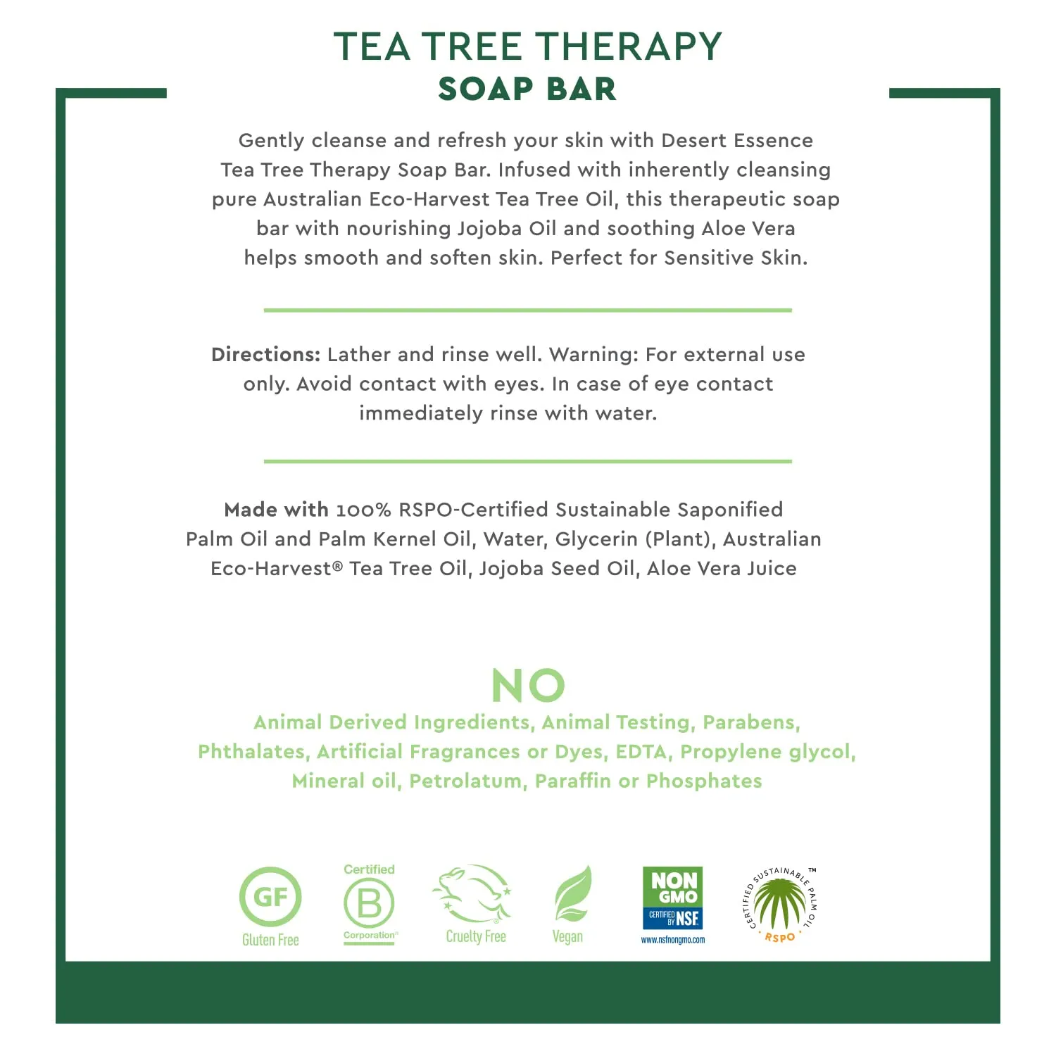 Desert Essence Tea Tree Therapy Cleansing Bar Soap - 5 Ounce - Pack of 4 - Therapeutic Skincare - All Skin Types - Jojoba Oil - Aloe Vera - Palm Oil - Moisturizes Face and Body