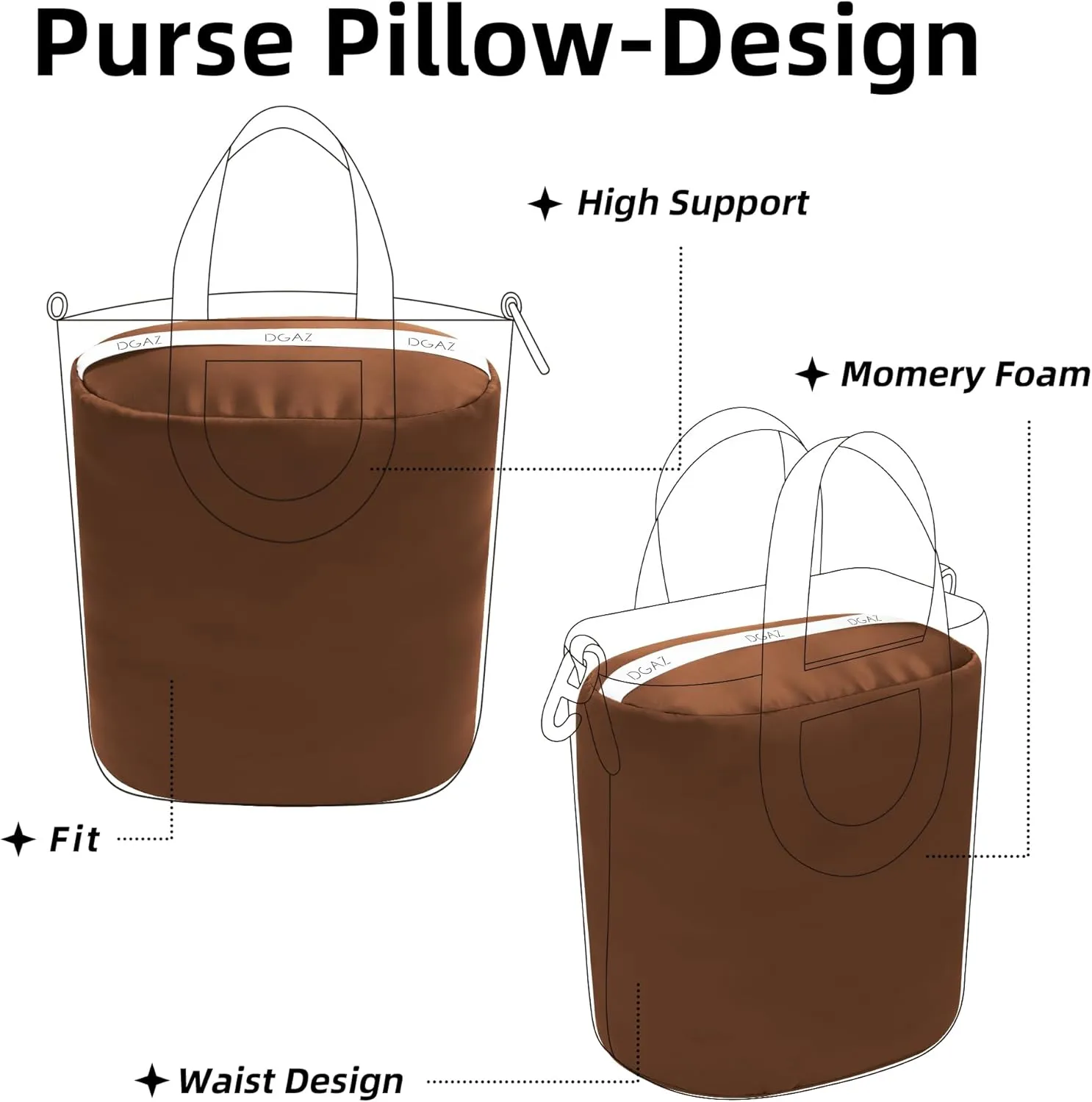 DGAZ Purse Pillow Insert for Hermes In the loop bags, Memory Foam, Silky Pillow Shaper for Luxury Handbags(Gold,In the loop18)