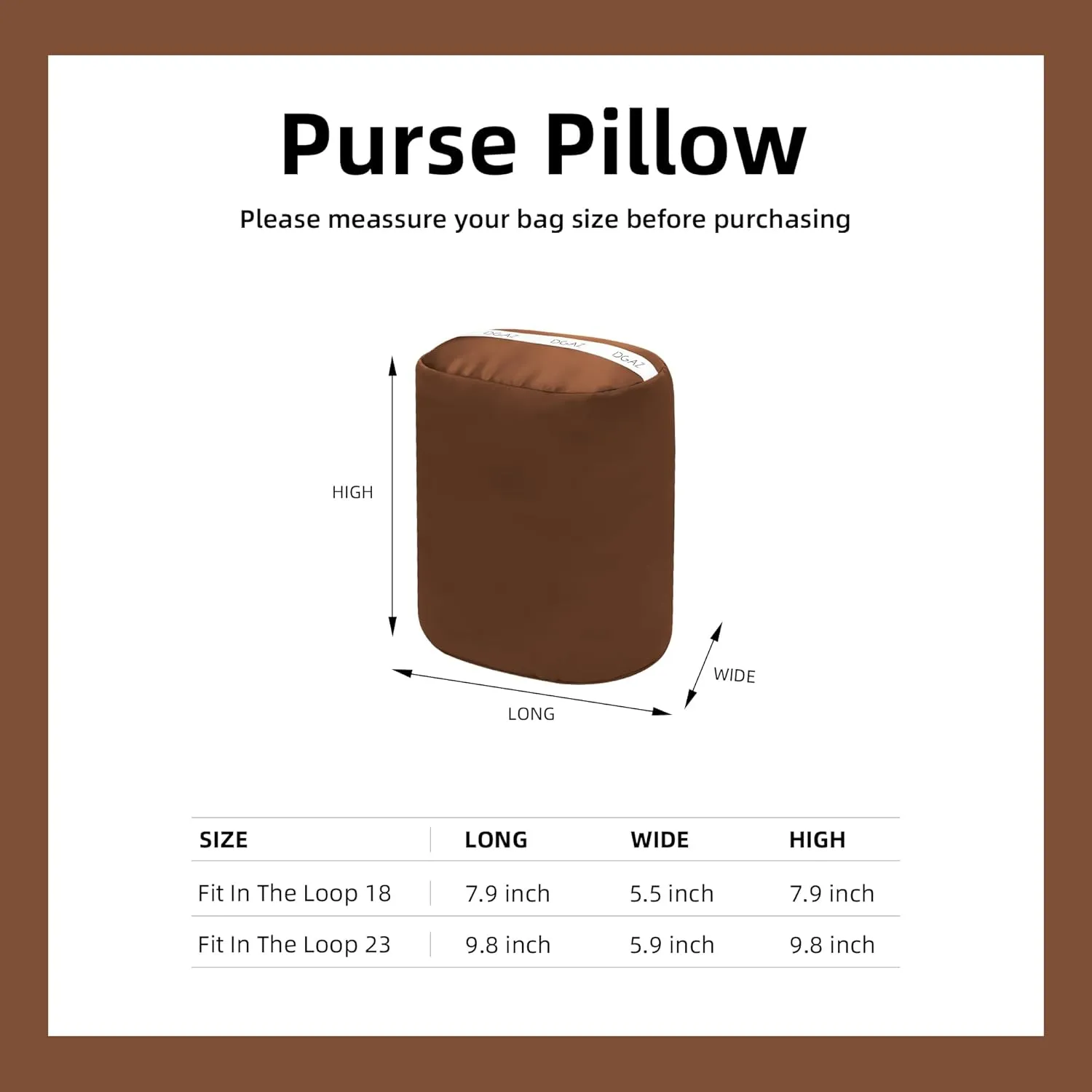 DGAZ Purse Pillow Insert for Hermes In the loop bags, Memory Foam, Silky Pillow Shaper for Luxury Handbags(Gold,In the loop18)