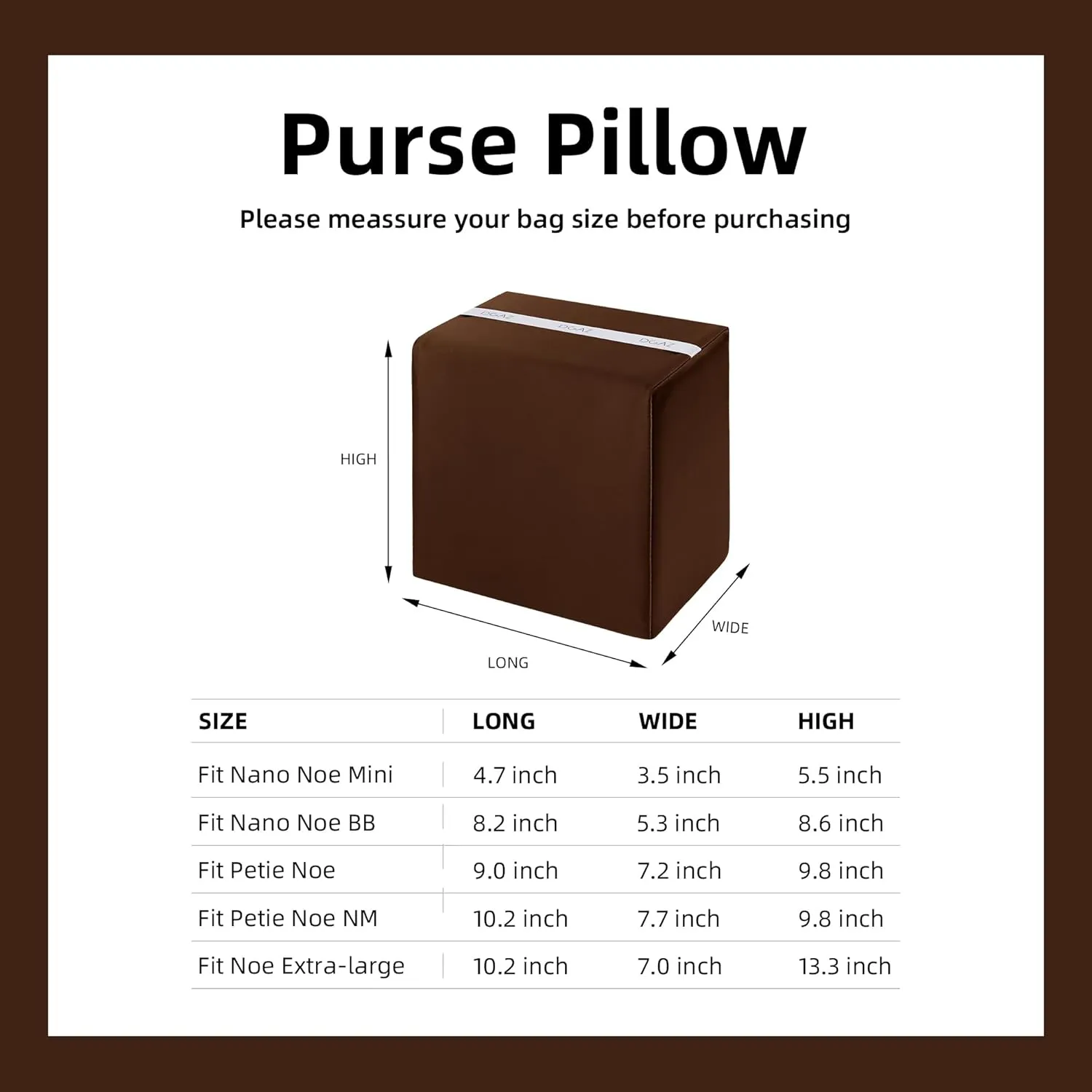 DGAZ Purse Pillow Insert for LV Nano Noe bags, Memory Foam, Silky Pillow Shaper for Luxury Handbags(Gold,Noe BB)