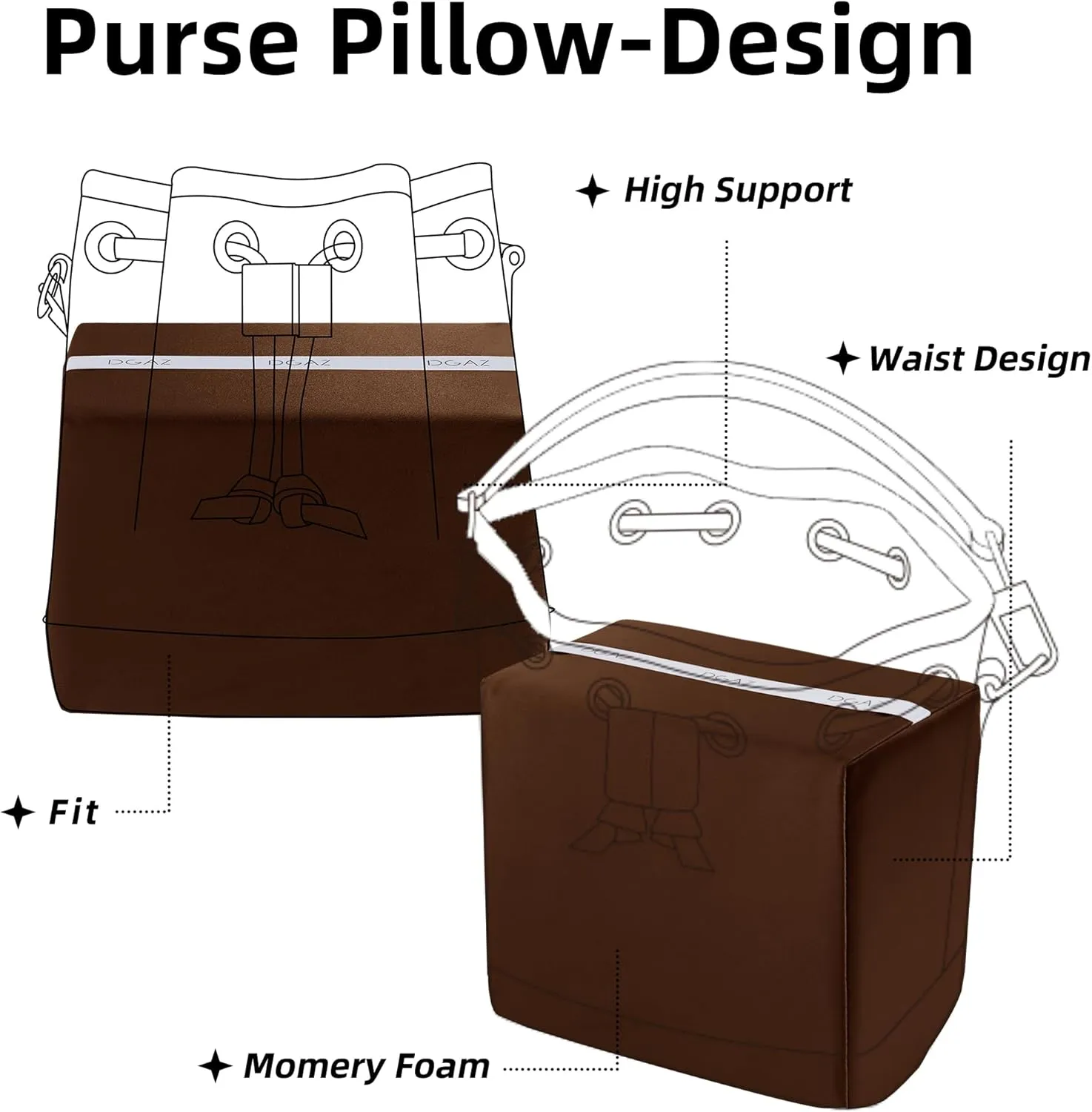 DGAZ Purse Pillow Insert for LV Nano Noe bags, Memory Foam, Silky Pillow Shaper for Luxury Handbags(Gold,Noe BB)