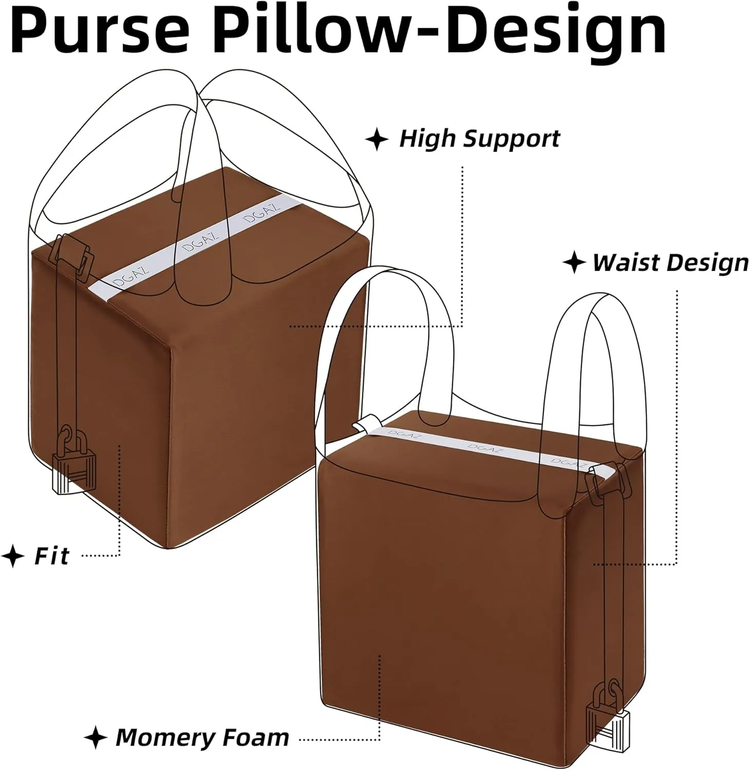 DGAZ Purse Pillow Shaper Insert,Luxury Handbag Tote Shapers, Memory Foam- Fits picotin14/18/22/26/31Bags(Gold,PC18)