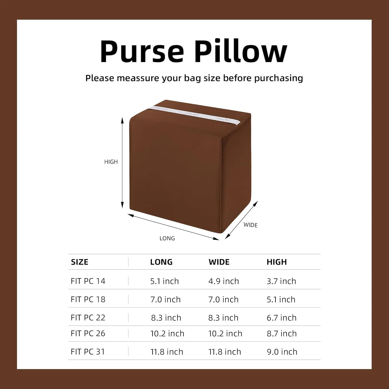 DGAZ Purse Pillow Shaper Insert,Luxury Handbag Tote Shapers, Memory Foam- Fits picotin14/18/22/26/31Bags(Gold,PC18)