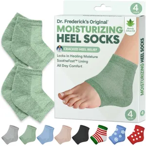 Dr. Frederick's Original Moisturizing Heel Socks for Cracked Heel Treatment - 2 Pairs - Socks for Dry Feet - Cracked Skin Repair & Overnight Hydration - Foot Care for Women & Men - Green Aloe