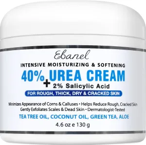 Ebanel Urea Cream 40% plus Salicylic Acid 2%, Foot Cream for Dry Cracked Heels Feet Knees Elbows Hands, Foot Dead Skin Cuticle Callus Remover Toenail Softener, Keratolytic Skin Barrier Repair