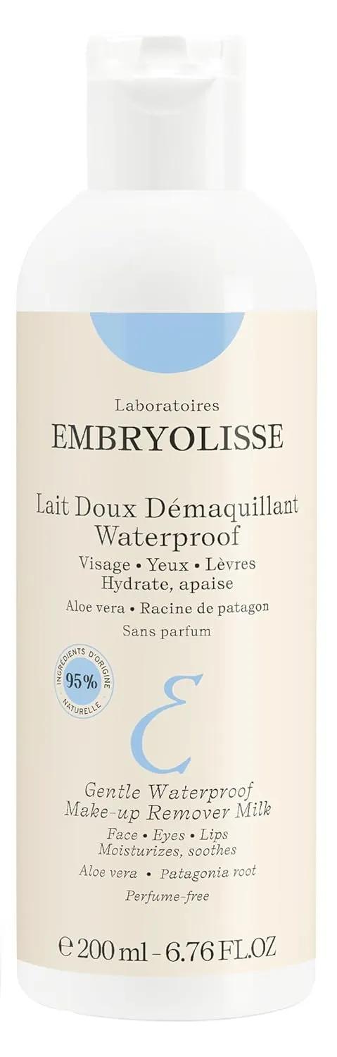 Embryolisse Gentle Waterproof Make-up Remover Milk, 4-in-1 Hydrating Facial Cleanser for Sensitive Skin with Aloe Vera & Shea Butter, 6.76 Fl Oz
