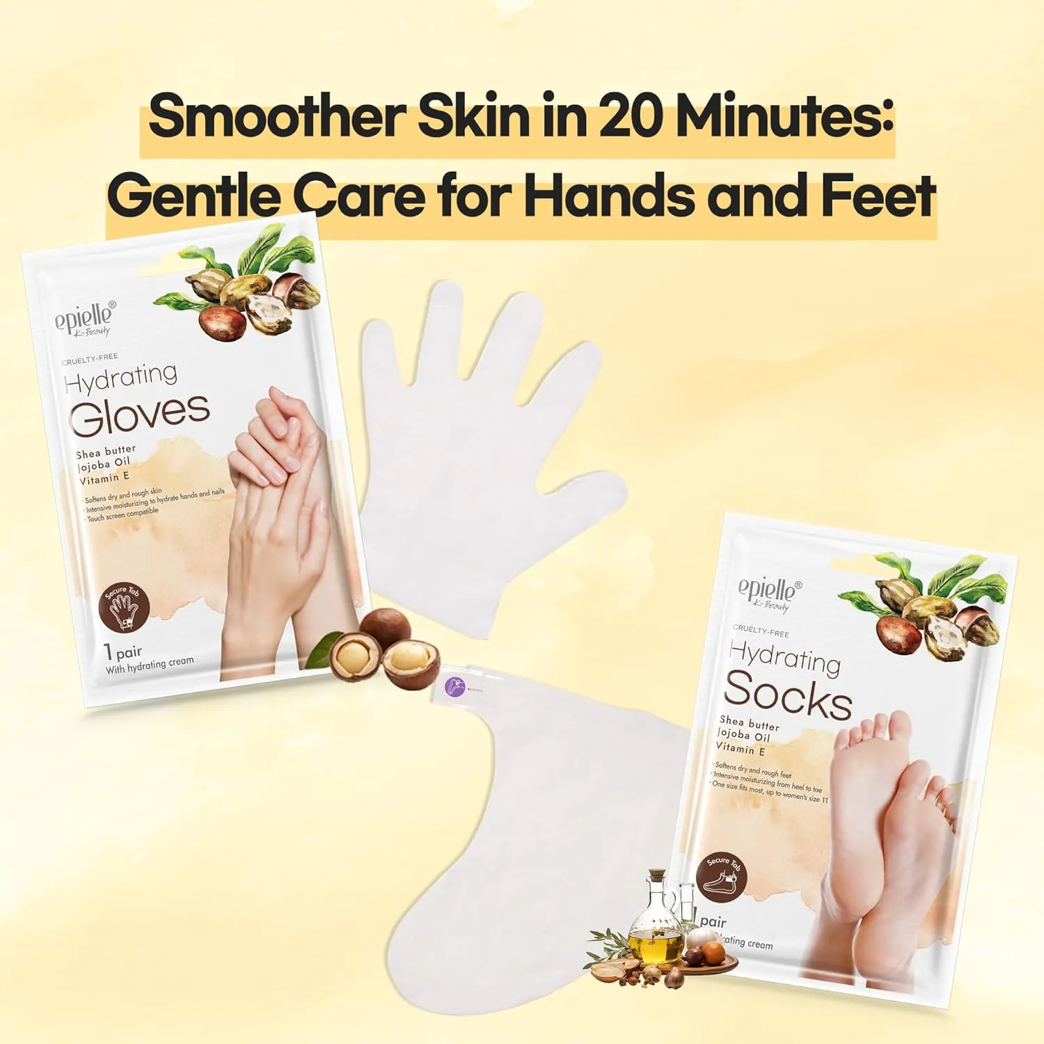Epielle Hydrating Foot Masks, 6 Pairs of Moisturizing Socks for Cracked Feet, Dry Heels, Toes & Calluses, Shea Butter, Jojoba Oil, Vitamin E, Korean Skincare, Foot Spa Gifts for Women