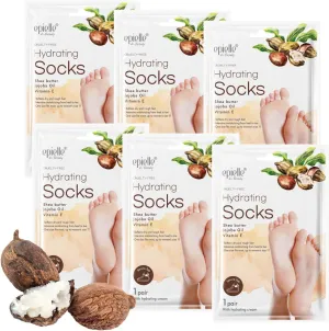 Epielle Hydrating Foot Masks, 6 Pairs of Moisturizing Socks for Cracked Feet, Dry Heels, Toes & Calluses, Shea Butter, Jojoba Oil, Vitamin E, Korean Skincare, Foot Spa Gifts for Women
