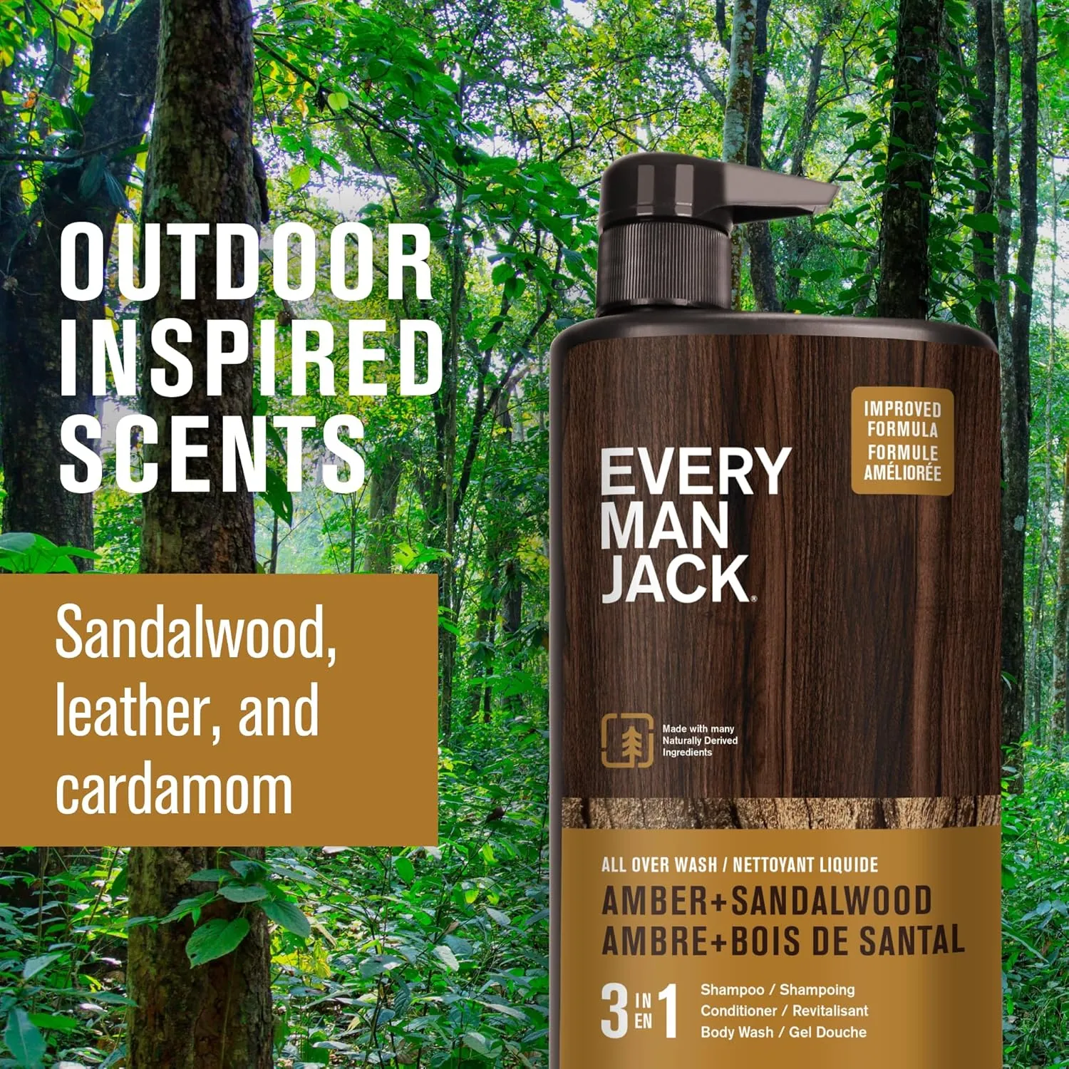 Every Man Jack Amber   Sandalwood Hydrating Mens 3-in-1 All Over Wash for All Skin and Hair Types - Body Wash, Shampoo and Conditioner with Naturally Derived Ingredients - 28.8oz (2 Pack)