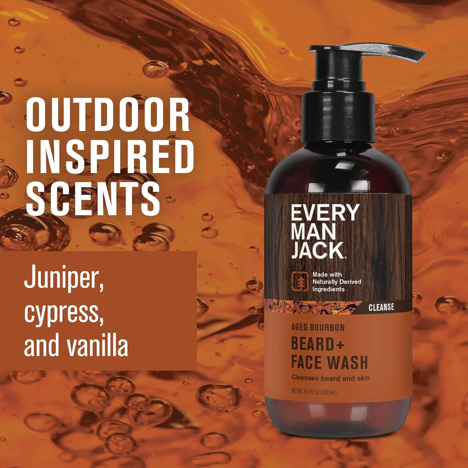 Every Man Jack Beard   Face Wash - Subtle Aged Bourbon Fragrance - Cleans and Helps Condition and Soften Your Beard and Skin Underneath - Naturally Derived with Aloe and Glycerin- 6.7 fl oz (2 Pack)