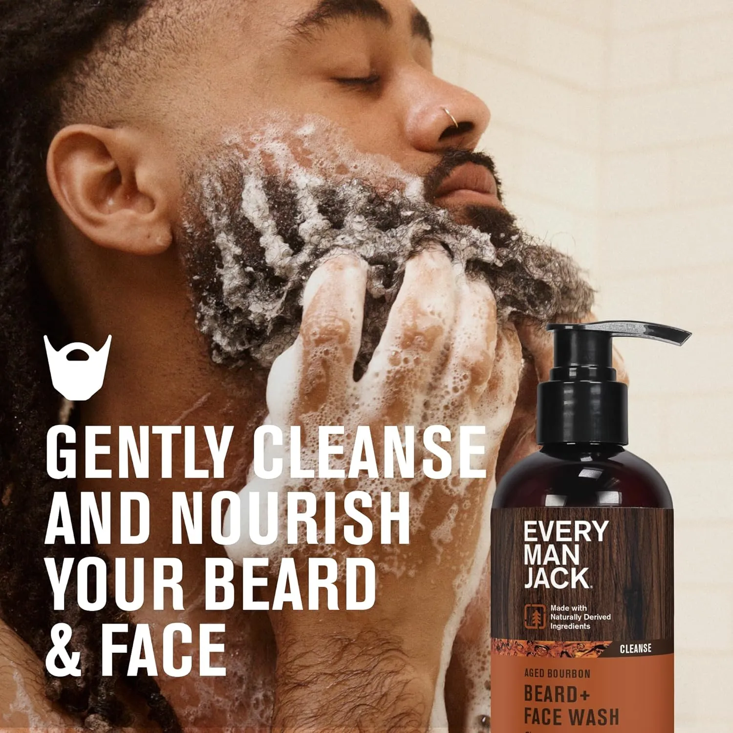 Every Man Jack Beard   Face Wash - Subtle Aged Bourbon Fragrance - Cleans and Helps Condition and Soften Your Beard and Skin Underneath - Naturally Derived with Aloe and Glycerin- 6.7 fl oz (2 Pack)