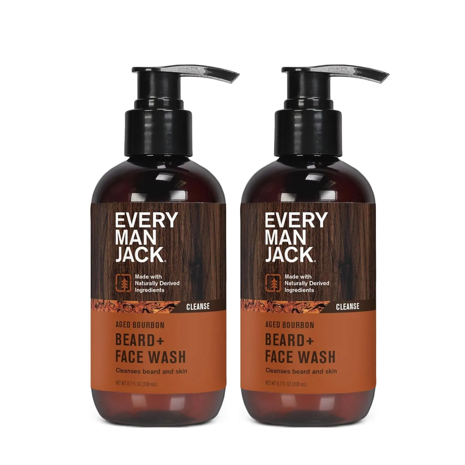 Every Man Jack Beard   Face Wash - Subtle Aged Bourbon Fragrance - Cleans and Helps Condition and Soften Your Beard and Skin Underneath - Naturally Derived with Aloe and Glycerin- 6.7 fl oz (2 Pack)