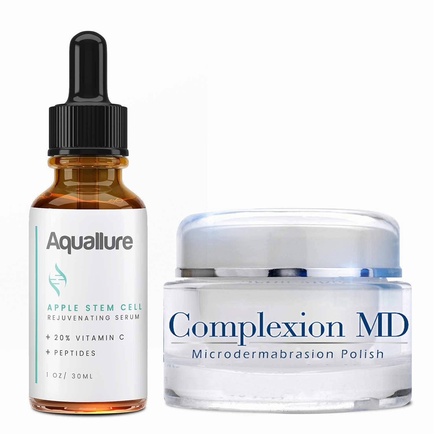 Exfoliating Face Scrub (1.69 oz) - Aquallure Apple Stem Cell Rejuvenating Serum (1 oz) - Anti Aging - Pore Refining Microdermabrasion - Green Tea, Peptides & Hyaluronic Acid (2 items)