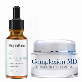 Exfoliating Face Scrub (1.69 oz) - Aquallure Apple Stem Cell Rejuvenating Serum (1 oz) - Anti Aging - Pore Refining Microdermabrasion - Green Tea, Peptides & Hyaluronic Acid (2 items)