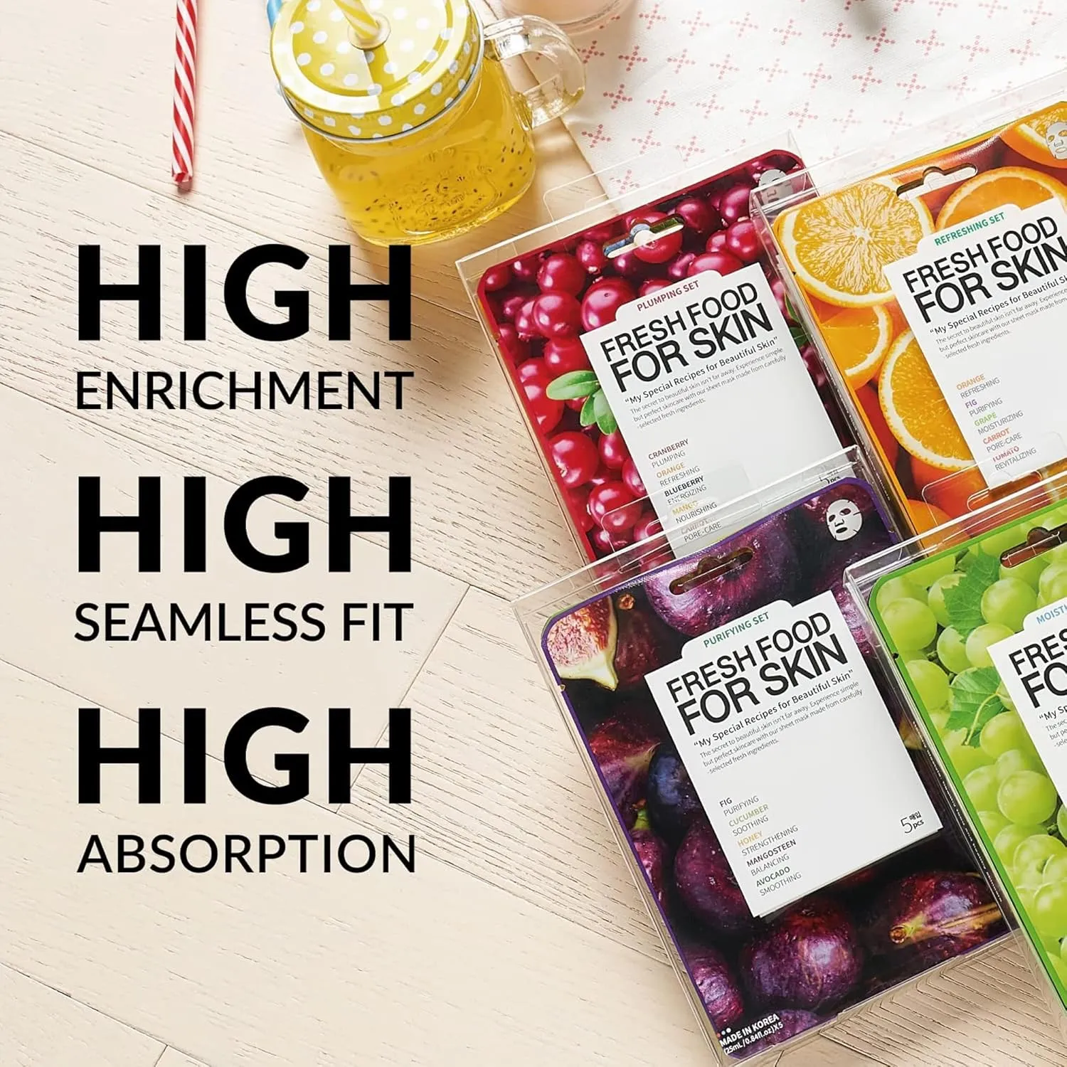 FARMSKIN Superfood Salad Sheet Face Mask Set Long Lasting 48HR Hydration | Revitalizing, Moisturizing, Soothing, Purifying Face Mask Sheets w/Nourishing Real Fresh Fruit Extracts, Proudly 100% Vegan