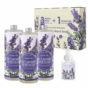 Foaming Hand Soap Refill Gift Set-3 Pack with Dispenser, Cruelty-Free and Biodegradable Formula, Moisturizing with Essential Oil for Sensitive Skin,Lavender Rosemary Scent,(33.8 Fl Oz x 3)