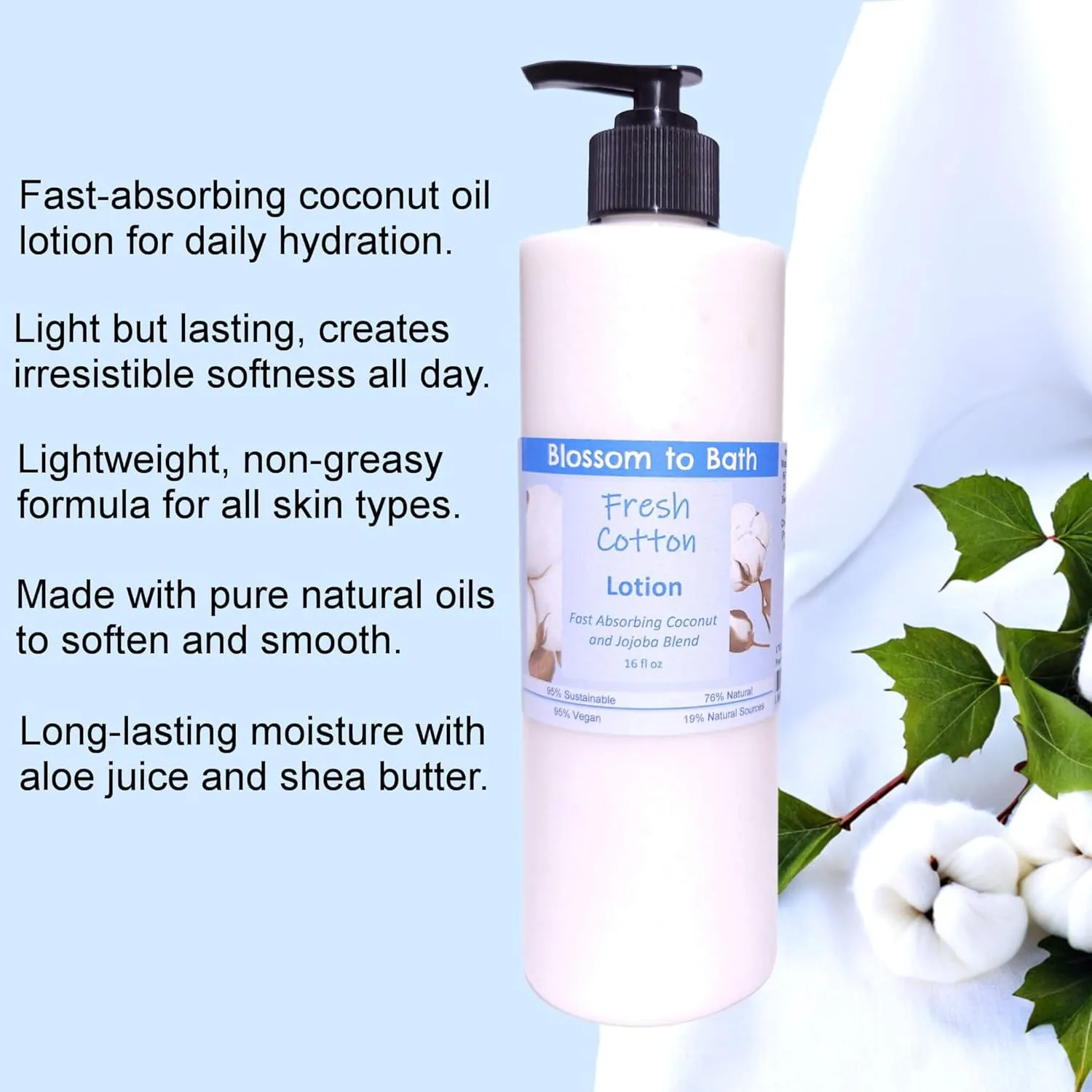 Fresh Cotton Lotion (16 ounce) - Phthalate Free Fragrance - Absorbs Quickly with a Clean Cotton Scent