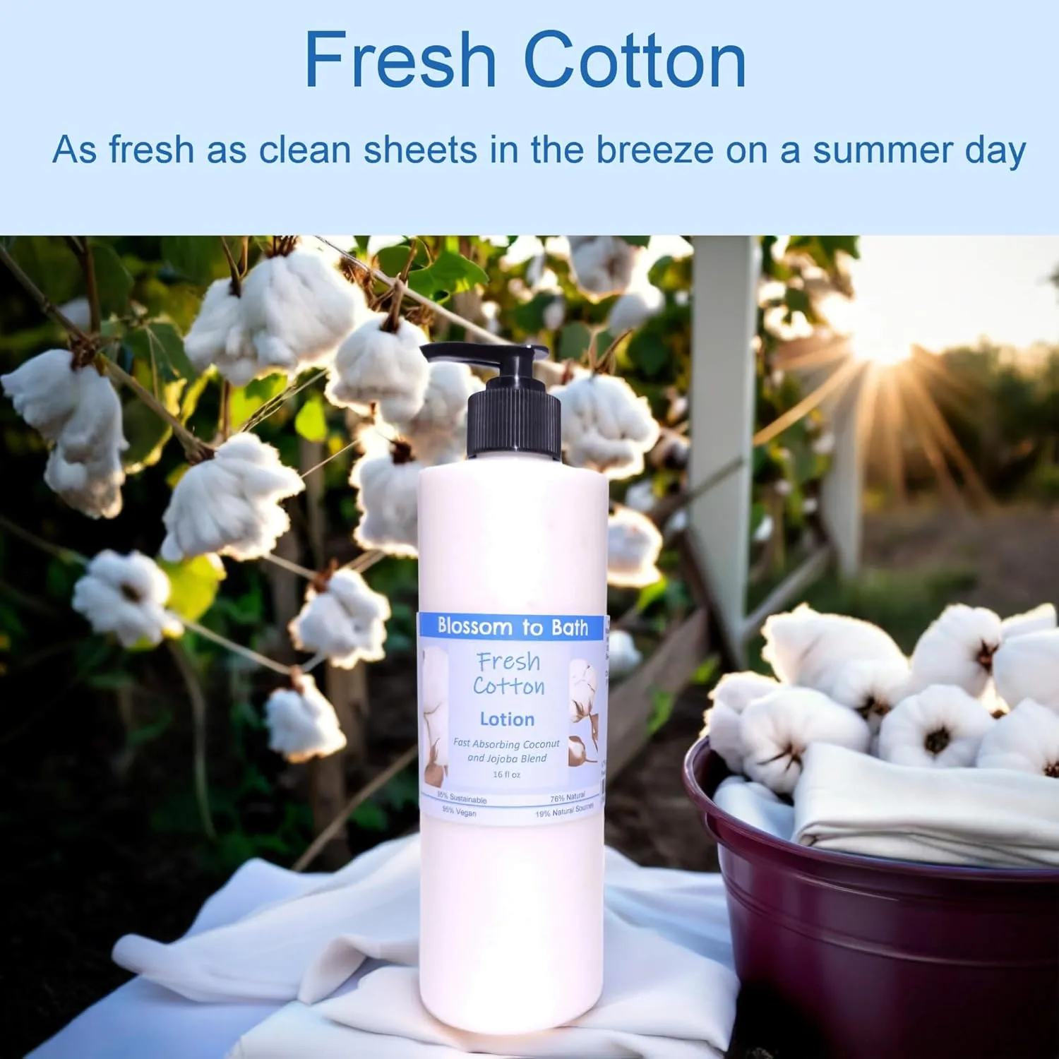 Fresh Cotton Lotion (16 ounce) - Phthalate Free Fragrance - Absorbs Quickly with a Clean Cotton Scent