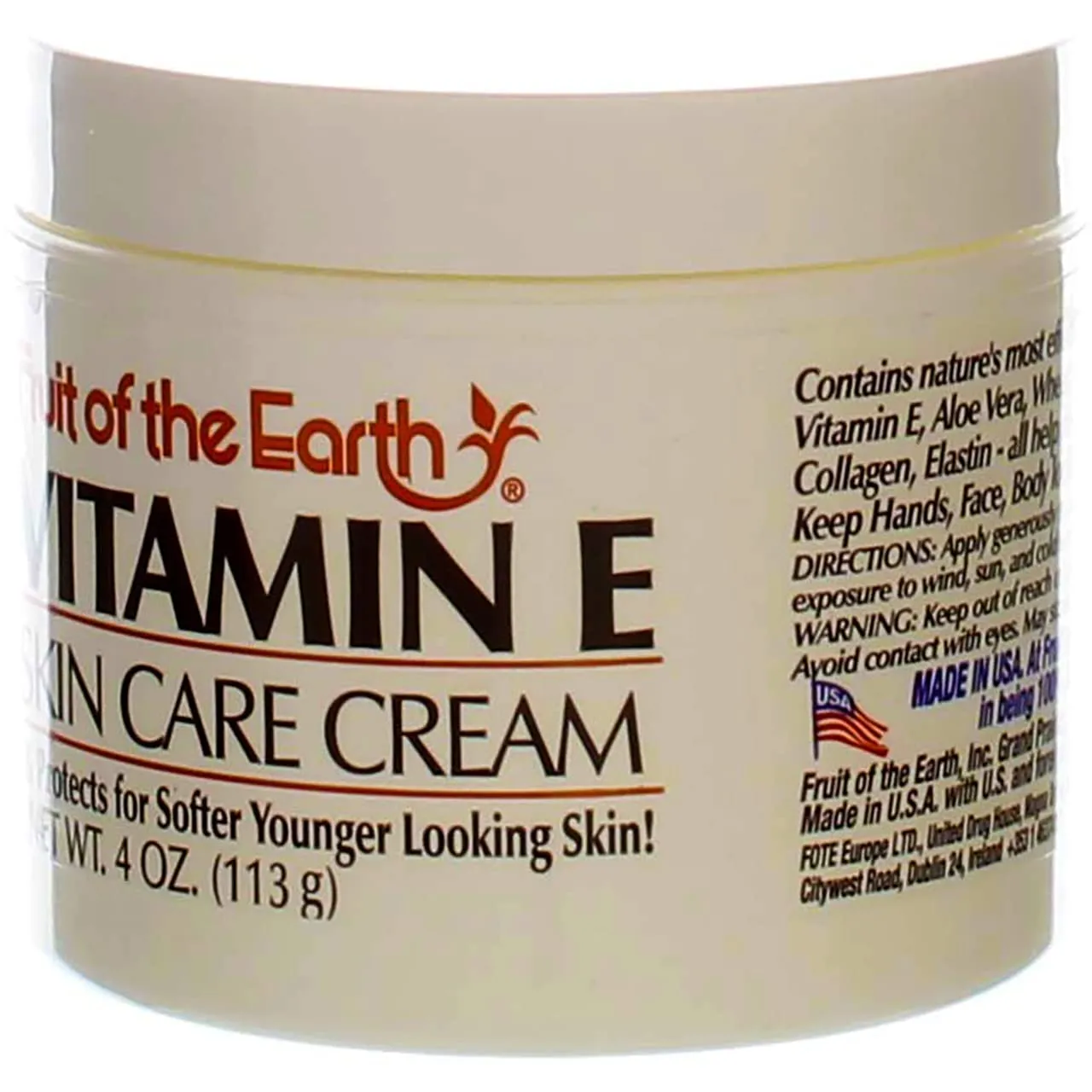 Fruit of the Earth Vitamin E Skin Care Cream 4 oz per Jar- Pack of 8